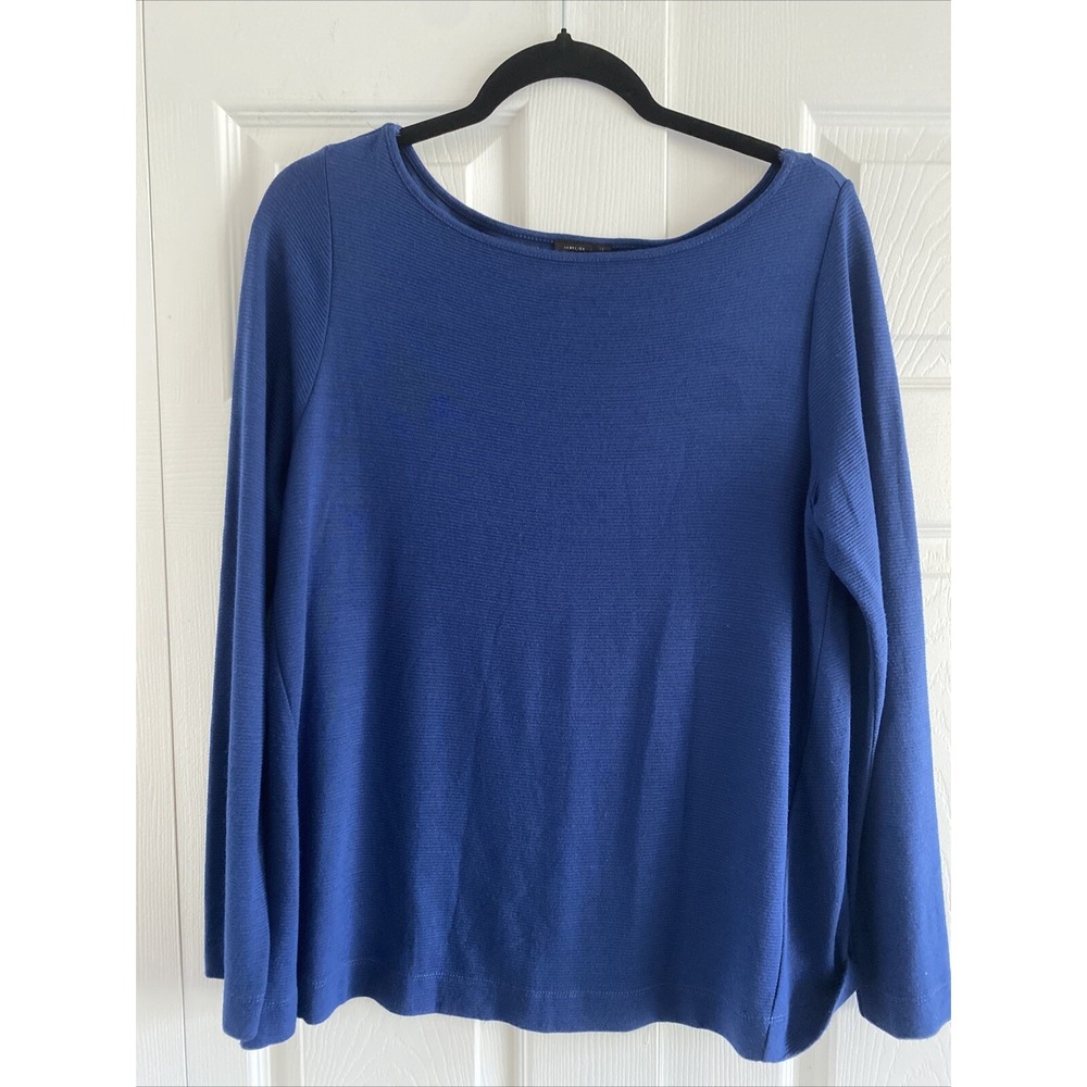 J. Jill Wearever Knit Boat Neck Top Womens Size M Blue Long Sleeve Coastal